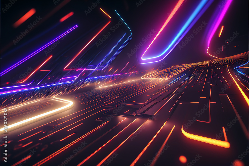 Fototapeta premium Futuristic abstract background. Glowing neon colored lines. Created with generative AI
