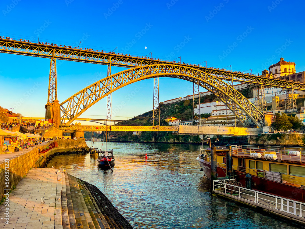 Obraz premium Porto,Portugal,2022,December 3: Luis I Bridge is two-level bridge built on site of old stone one. architect is student and companion of Gustave Eiffel,Theophile Sairig. best observation decks in Porto