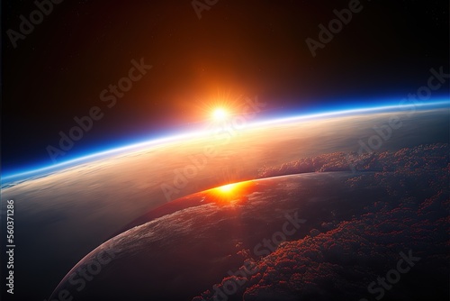 Sunrise, view from space. Generative AI