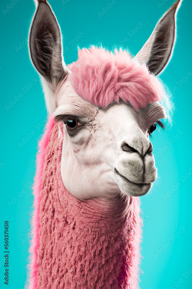 Obraz premium Alpaca with pink fur. Generative AI. 