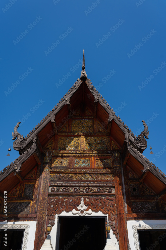 Naklejka premium WAT PRATU PONG Temple is the Lanna Buddhist temple style of Khelang Nakhon Ancient City travel destination with old tradition and culture in Lampang Province, Northern Thailand.
