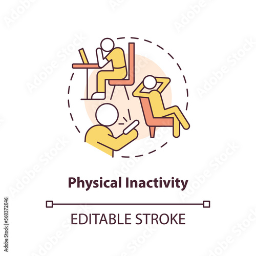 Physical inactivity concept icon. Sedentary behavior. Chronic disease risk factor abstract idea thin line illustration. Isolated outline drawing. Editable stroke. Arial, Myriad Pro-Bold fonts used