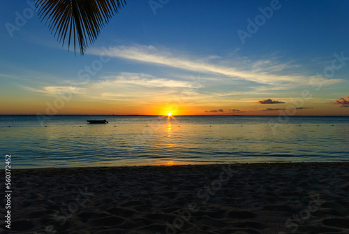 Beach Le Morne in Mauritius at sunset