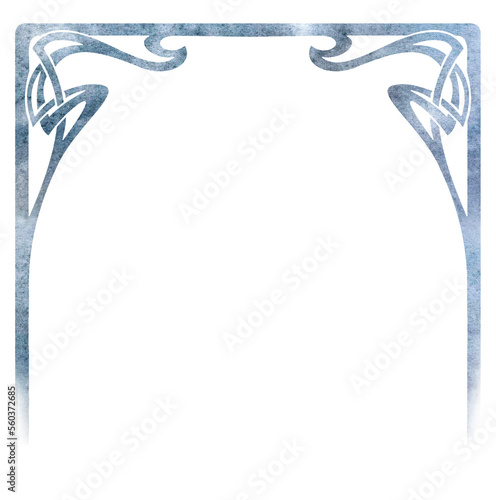 Grey Art Nouveau frame hand drawn in watercolor. Watercolor frame. 