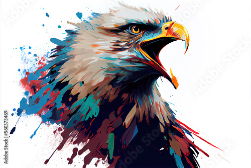 Print op canvas Angry shouting eagle close-up on white background