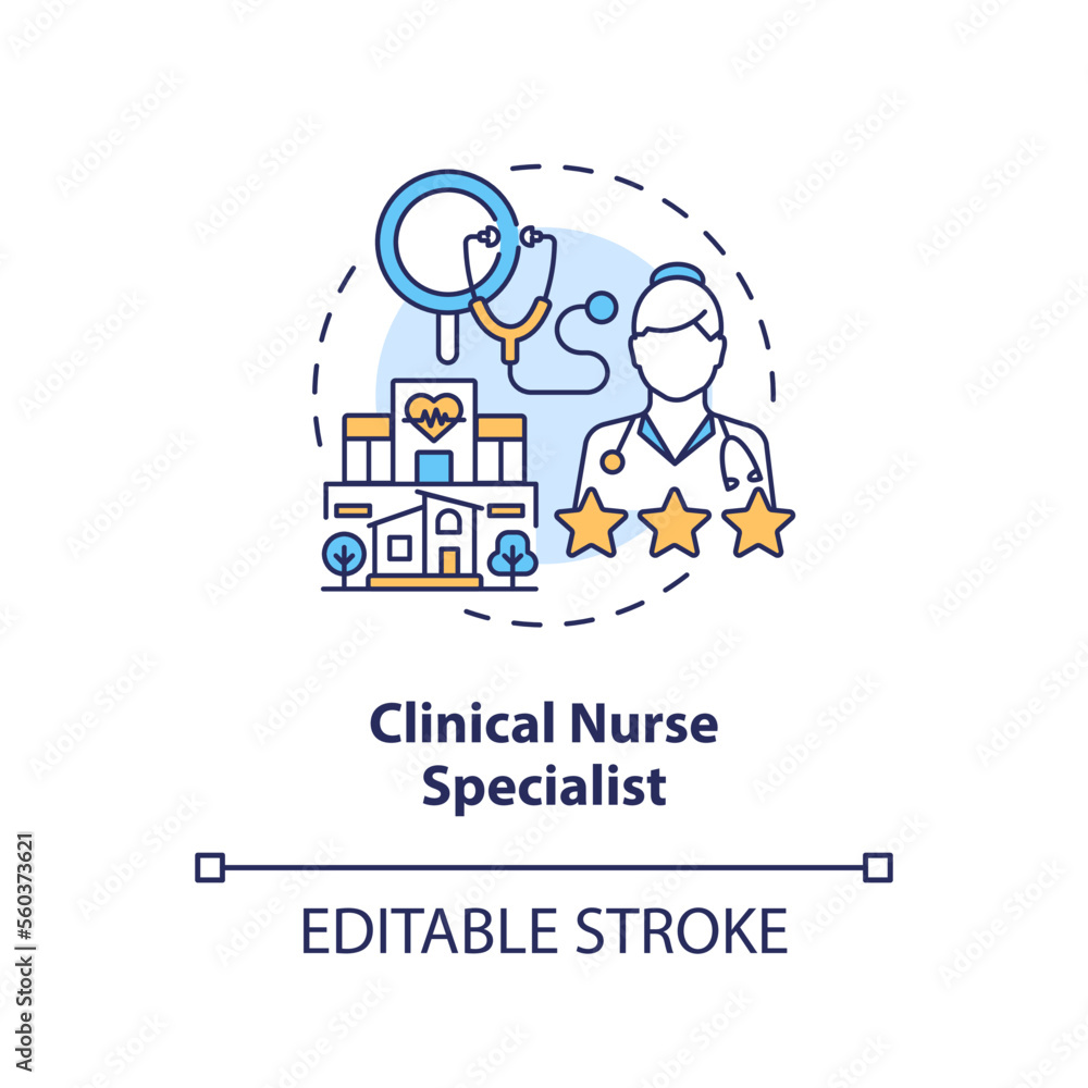 Clinical nurse specialist concept icon. Chronic care management provider abstract idea thin line illustration. Isolated outline drawing. Editable stroke. Arial, Myriad Pro-Bold fonts used Clinical nurse specialist concept icon. Chronic care management provider abstract idea thin line illustration. Isolated outline drawing. Editable stroke. Arial, Myriad Pro-Bold fonts used