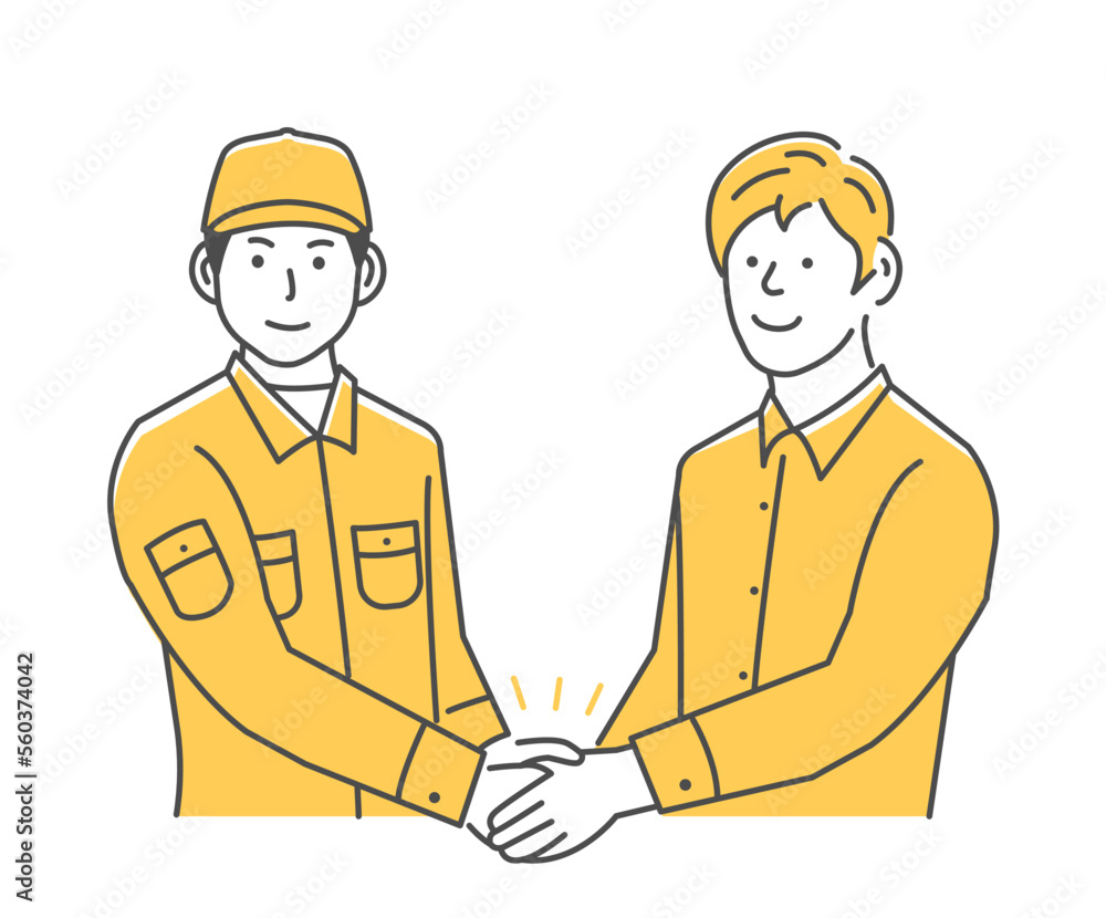 WebVector illustration of a male worker ( builder ) shaking hands with a customer WebVector illustration of a male worker ( builder ) shaking hands with a customer