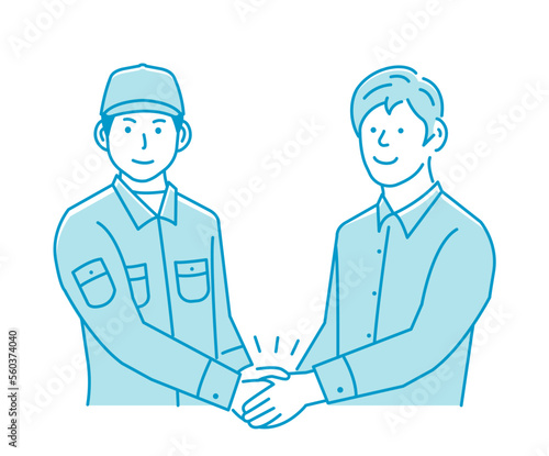 WebVector illustration of a male worker ( builder ) shaking hands with a customer