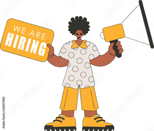 The man is holding a megaphone. Personnel search.