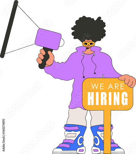 The man is holding a megaphone. human drawing.