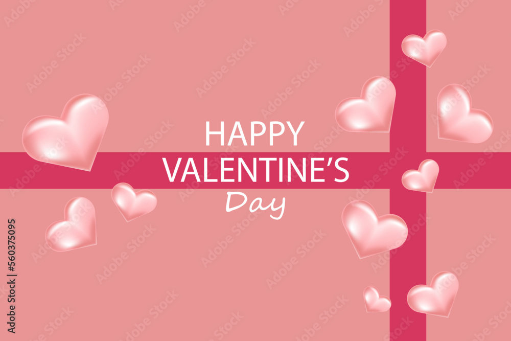 Happy Valentine's day background.Three-dimensional hearts on a pink background.Vector illustration.