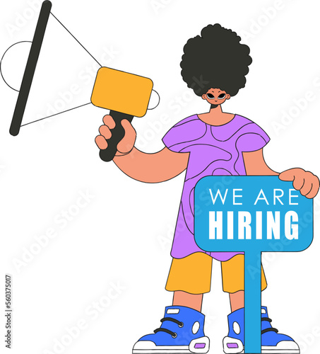 The man is holding a megaphone. The sphere of human resources.