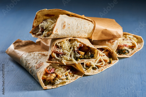 Burito roll wraps on blue