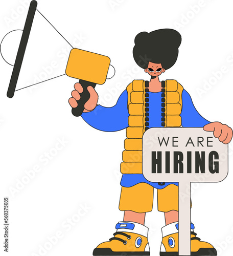 A man holds a megaphone in his hands. Personnel search.