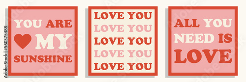 Set of retro lovely groovy posters or greeting cards.