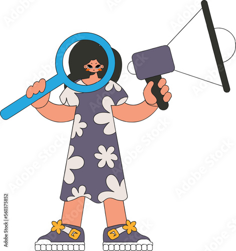 The girl is holding a megaphone. Personnel search.