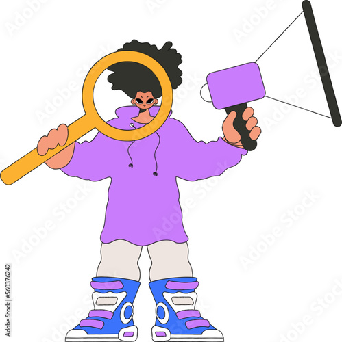 Guy with a megaphone. labor market. The sphere of human resources.