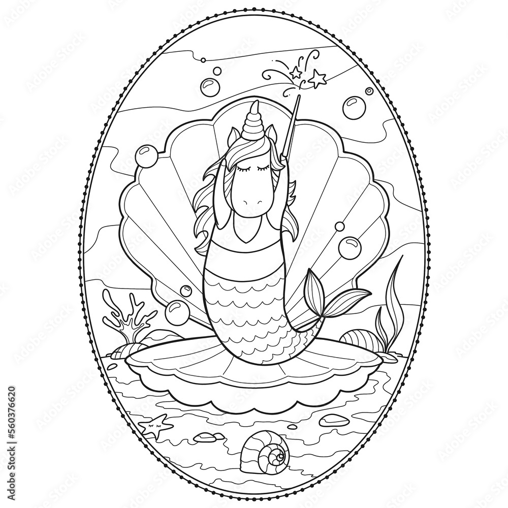 Unicorn Mermaid Coloring Page for Kids Stock Vector | Adobe Stock