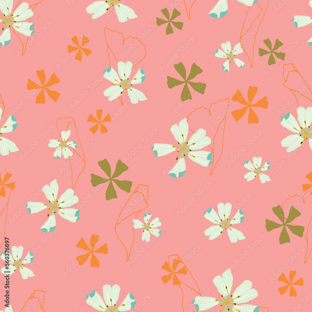 Vector pink seamless pattern background. Soft Flower Dance.