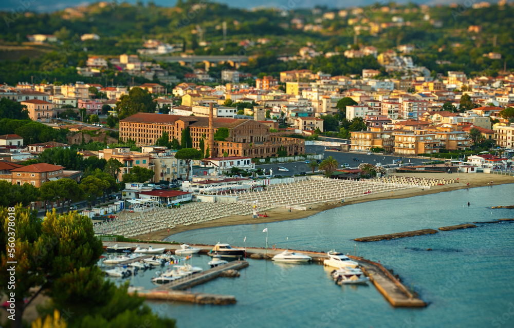 Beach and the town of Scauri in Italy.