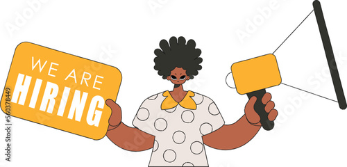 A man with a megaphone, symbolizing the search for people in the labor market. Human resource and recruitment.