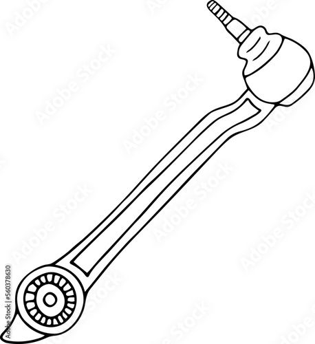 Car suspension arm hand drawn icon. Vector illustration, doodle style. Traced image.
