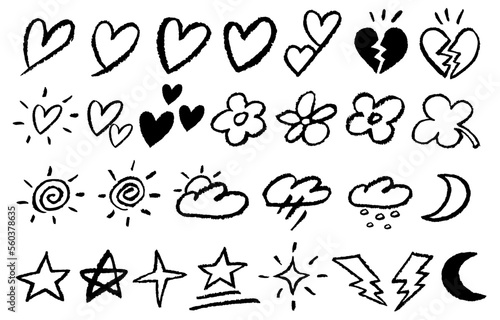 Hearts, flowers and weather icons,
하트와 꽃, 기상 아이콘들