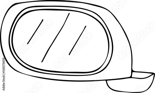 Car rear view mirror icon, hand drawn. Vector illustration, doodle style. Traced image.
