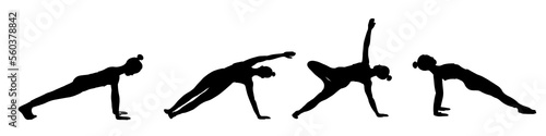 Yoga poses collection. Black shadow. Female woman girl. Vector illustration in cartoon flat style isolated on white background.