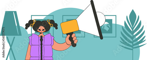 The concept of personnel search. A woman is holding a megaphone.