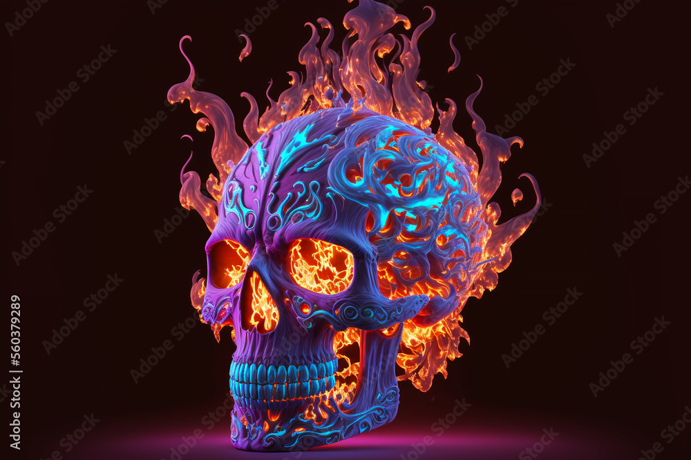 Satanic Skull In Flames In The Darkness, generative ai. Satanic Skull In Flames In The Darkness, generative ai.