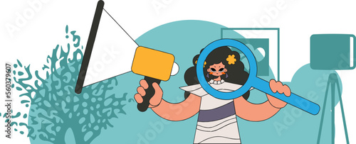 The concept of personnel search. The girl is holding a megaphone.