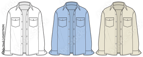 mens long sleeve shirt flat sketch vector technical cad drawing template