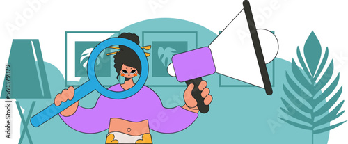 The concept of attracting employees. A woman is holding a megaphone in her hands.