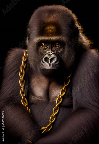 Beautiful Portrait of a Gorilla. Generative AI. © EwaStudio