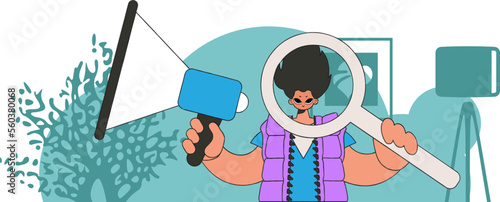 The concept of personnel search. The man is holding a megaphone.