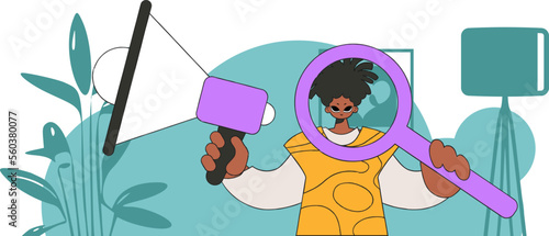The concept of personnel search. A man holds a megaphone in his hands.