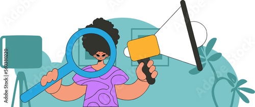 The concept of attracting employees. A man with a megaphone. labor market.
