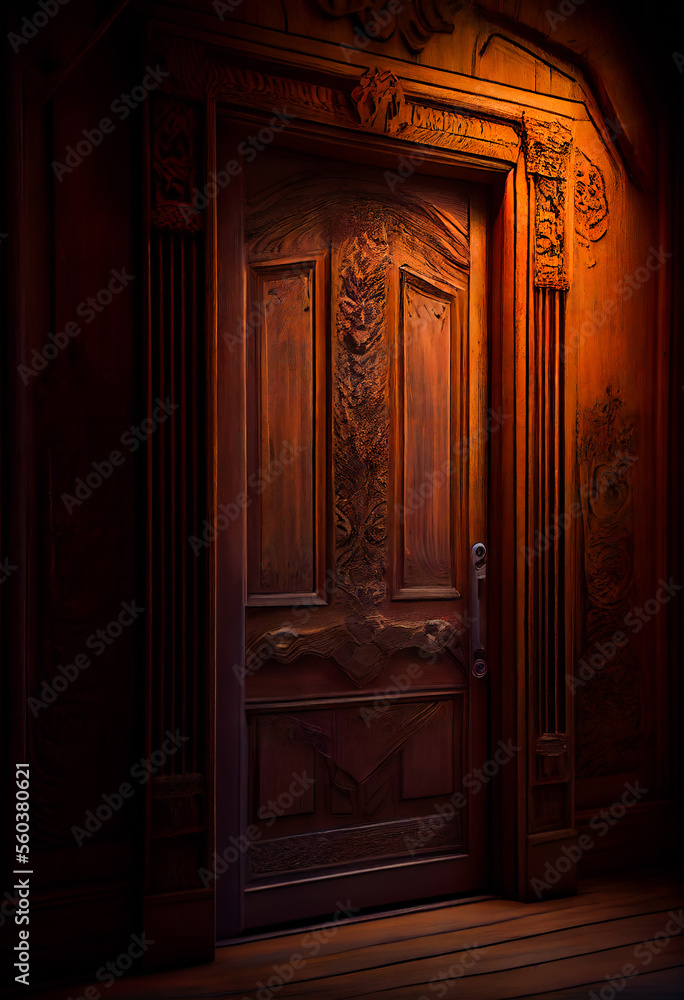 Beautiful Wooden Door. Generative AI.