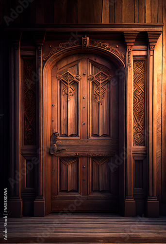 Beautiful Wooden Door. Generative AI. © EwaStudio