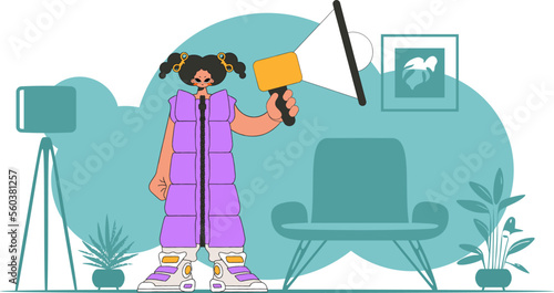 Topic Personnel search. The girl is holding a megaphone.