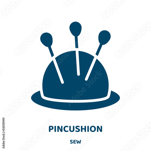 pincushion vector icon from sew collection. pin filled flat symbol for mobile concept and web design. Black tailor glyph icon. Isolated sign, logo illustration. Vector graphics.