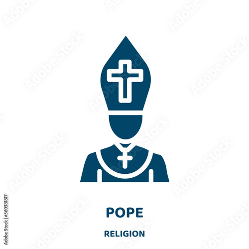 pope vector icon from religion collection. cross filled flat symbol for mobile concept and web design. Black church glyph icon. Isolated sign, logo illustration. Vector graphics.