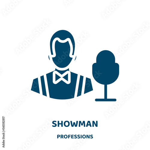 showman vector icon from professions collection. man filled flat symbol for mobile concept and web design. Black manager glyph icon. Isolated sign, logo illustration. Vector graphics.