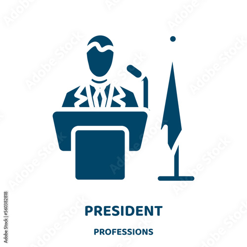 president vector icon from professions collection. business filled flat symbol for mobile concept and web design. Black people glyph icon. Isolated sign, logo illustration. Vector graphics.