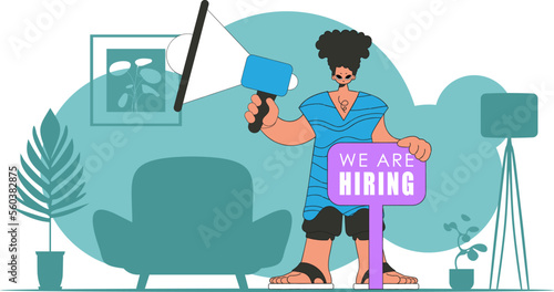 The theme is Human Resource. The guy holds a megaphone in his hands.