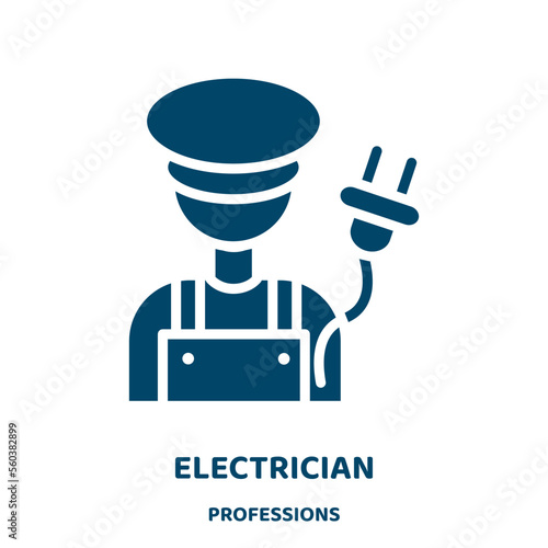 electrician vector icon from professions collection. cable filled flat symbol for mobile concept and web design. Black energy glyph icon. Isolated sign, logo illustration. Vector graphics.