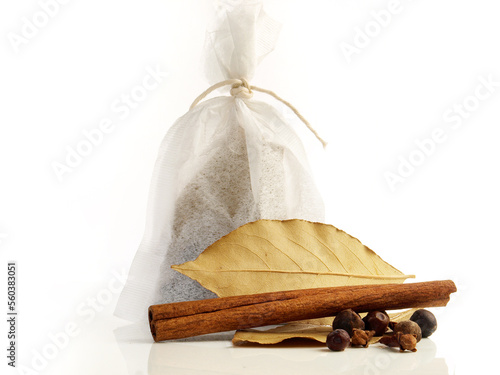 Spice Bag with Spice for cooking on white Background - Isolated photo