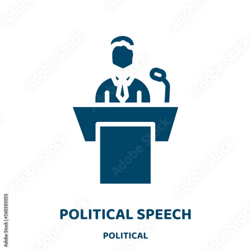 political speech vector icon from political collection. speech filled flat symbol for mobile concept and web design. Black government glyph icon. Isolated sign, logo illustration. Vector graphics.