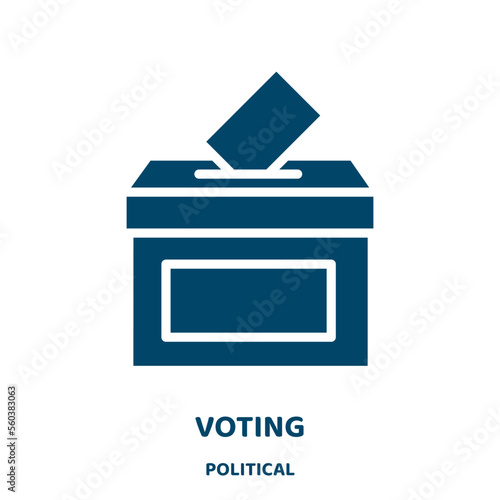 voting vector icon from political collection. vote filled flat symbol for mobile concept and web design. Black hand glyph icon. Isolated sign, logo illustration. Vector graphics.